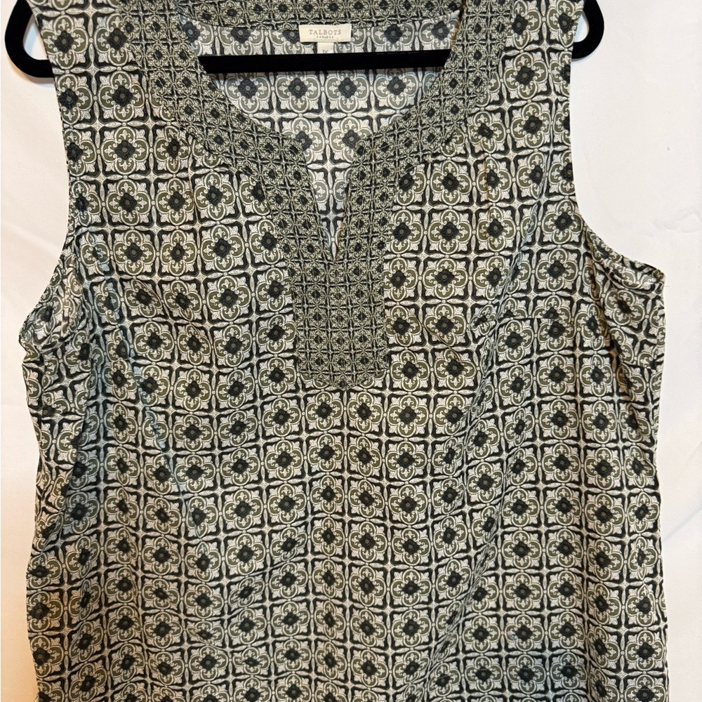 Talbots Olive and Cream Printed Sleeveless Tunic